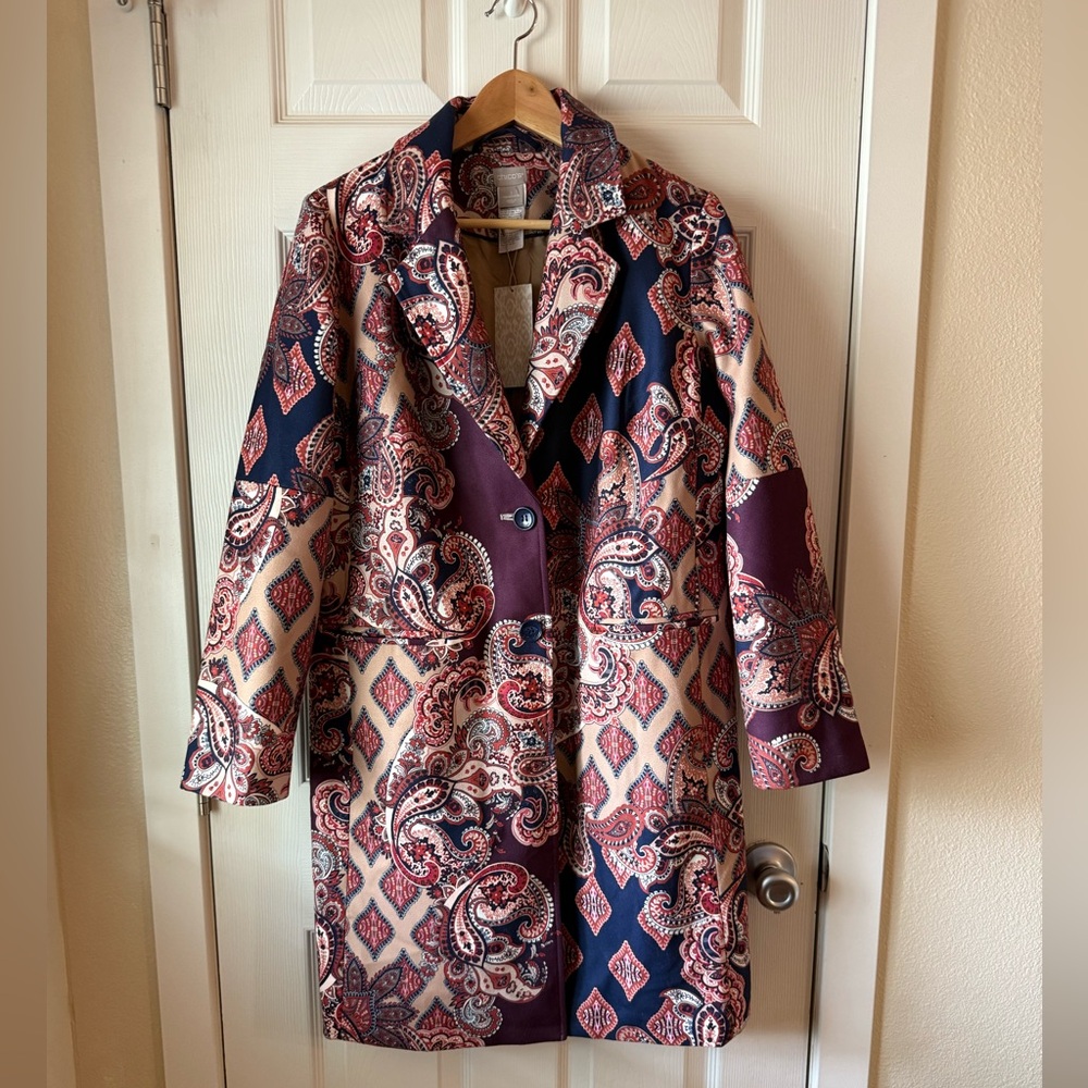 NWT Chico's Multicolor Paisley “Drama” Trench Coat - GORGEOUS! Retail $199